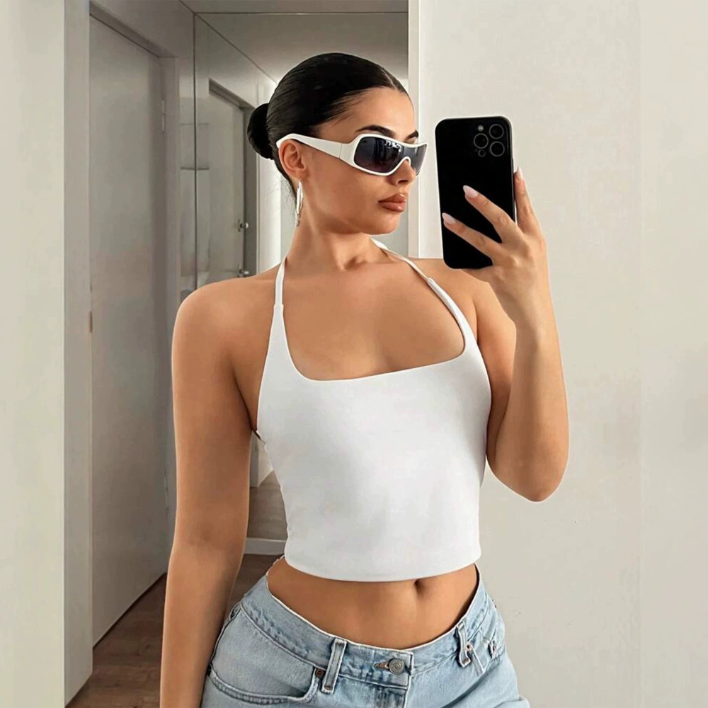 H&M Square Neck Halter Backless Cropped Tank Top Slim Fit for Women